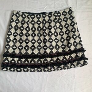 Merona‎ Womens Skirt Size 16 Black White Geometric Fringe Mini A-line